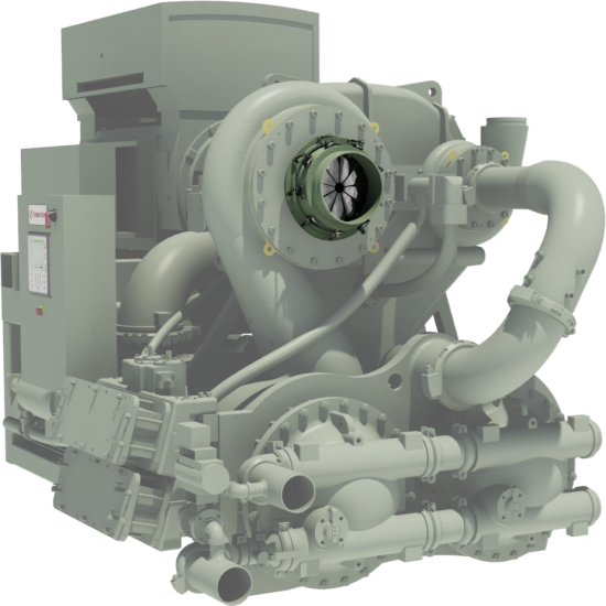 Inlet guide vane assembly mounted to first stage inlet of a centrifugal compressor.
