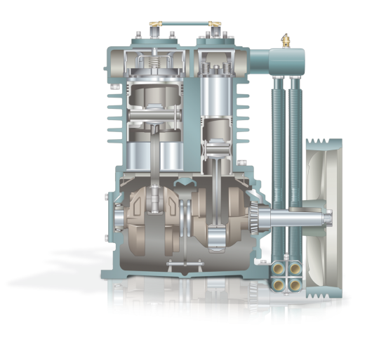 Cutaway of reciprocating air compressor