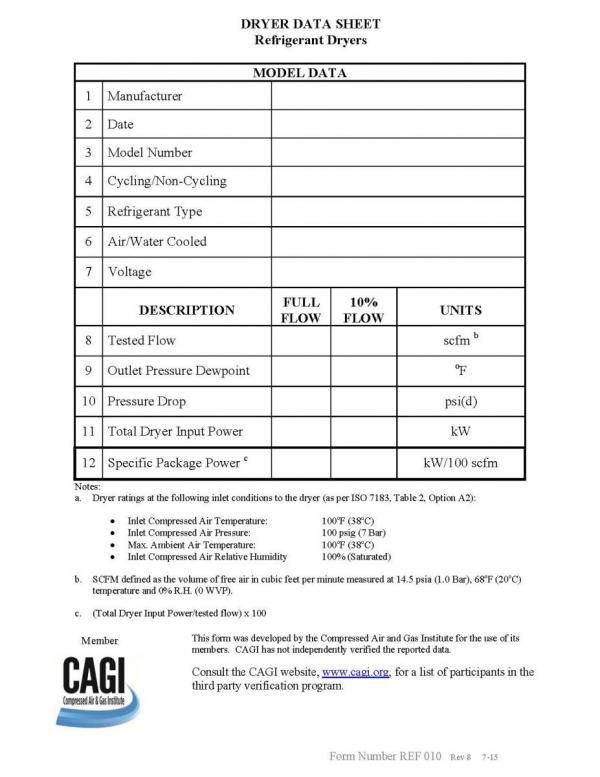 Dryer Data Sheet